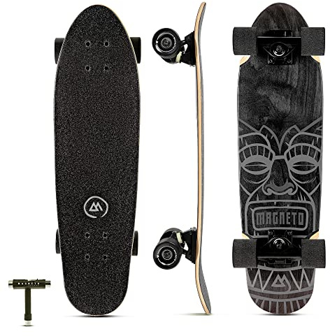 Magneto Cruiser Skateboard - Portable Adult Cruiser Board & Double Kicktail Deck - Kids 6-8 Skateboard with Tiki Style - 27.5 x 7.5 in Deck, 7-Ply Canadian Maple