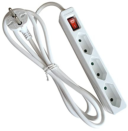 as - Schwabe Euro 3 - Regleta de enchufes con interruptor, enchufe múltiple con cable de 1.4 m, toma de corriente múltiple de 230V/2.5A con protección de contacto aumentada, color blanco