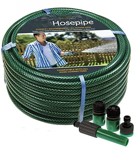 ADEPTNA Garden Green Hose Pipe Reel Watering HOSEPIPE Triple Layer with Connectors (30M)