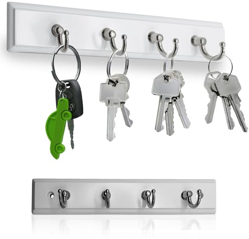 KT Deals Wall Mounted Key Rack Rail Hanger Key Holder Wall Mount with 4 Hooks Hanging Storage Keys Organizer Home Decor (White)
