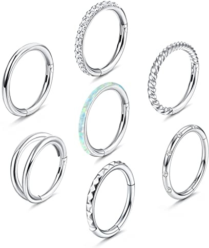 KALVICA Anillos de Nariz para Mujeres Hombres Acero Quirúrgico Piercing Septum Clicker Hinged Segment Septum Anillo Cartílago Pendientes Aro Conch Tragus Piercing 8MM 10MM