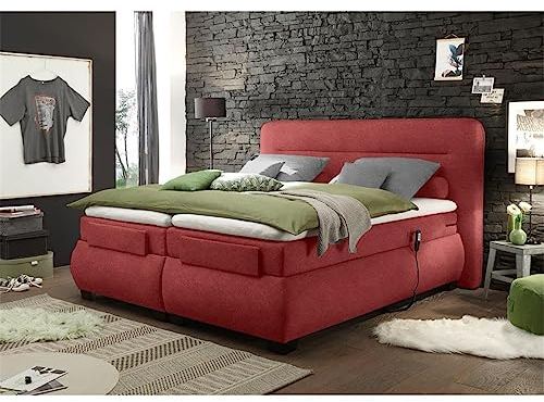 Lomadox Boxspringbett 180x200 cm mit elektrischer Verstellung | Doppelbett in Berry mit Härtegrad H2