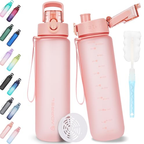 AOPREL Trinkflasche 1l, Trinkflasche Sport Tritan & BPA-Frei Wasserflasche Mit Filter und Bürste, Auslaufsicher Sportflasche Für Fitness, Wandern, Camping, Schule und Büro