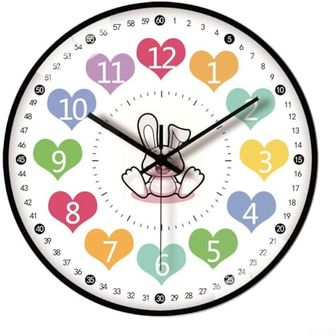 DAZZLEEX Orologio da parete per bambini, 30,5 cm, orologio da parete per bambini, decorazione per la camera dei bambini, in vetro + ABS, silenzioso orologio da parete per aule e bambini (C)