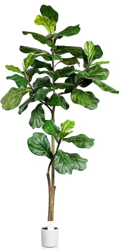 Leflos 180 cm konstgjord växt fiddle blad fig träd inomhus tropisk Ficus pandurata Hance fikonträd med justerbar gren och löv dekoration för vardagsrum, kontor, fest och fest