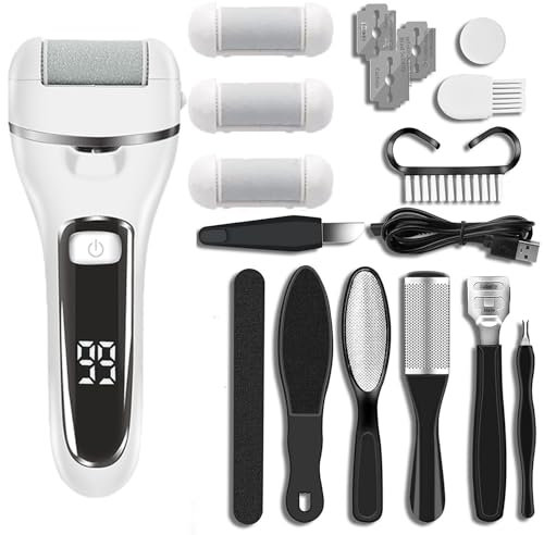Elektrische Fußfeile, Poliermaschine für rissige Fersen, inklusive Pediküre-Set mit 18 Teilen, entfernt Hornhaut und Hornhaut und glättet die Haut, wiederaufladbar
