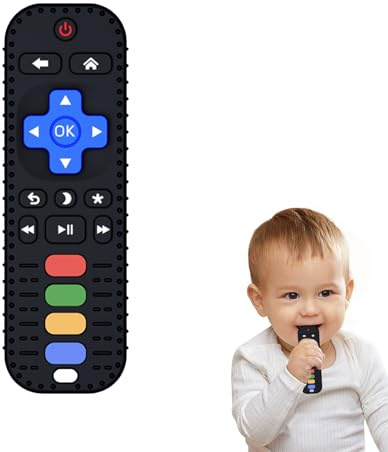 XQMMGO - Juguete de dentición para bebé, con mando a distancia para bebé, mordedor para bebés de 3, 6, 12 meses (control remoto negro)
