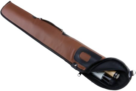 Sinsilvie Pool Cue Bag,1/2 Snooker Cue Case,PU Billiard Cue Cases for 2 piece Cue,Soft Cue Stick Case 1 Stick 2 Holes. (Brown)