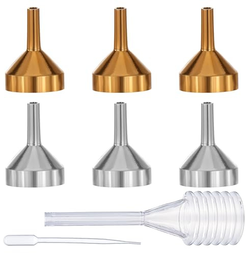 TIESOME 6 stycken minitratt för att fylla flaskor i rostfritt stål med 2 pipetter för vätskor, kryddor, pulver, parfym, eteriska oljor, schampo, sand