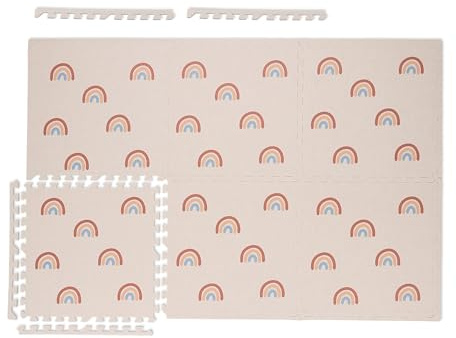 Relaxdays Puzzlematte, 6er Set Spielmatte mit Rand, 60x60 cm, schadstofffreier Schaumstoff, Regenbogen Kindermatte, rosa