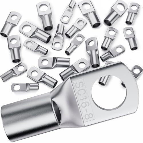ANVINKU 12PCS Battery Terminal Connectors SC16-8, Copper Crimp Connectors and Cable Lugs for Reliable 12V Car Batteries, Wire Terminal Connectors, Ring Terminals for Car Battery Cables