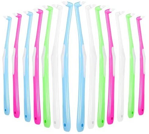 RAYITO 14Pcs Interspace Toothbrush, Soft Single Tufted Toothbrush | Cover Slim Interspace toothbrushes interdental Brushes for Orthodontic Braces Detail Cleaning(Blue/Green/Rose Red/White)