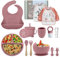 Assiette Bebe,Coffret Repas Bebe,lot de 15,Set repas bébé, Bol Cuillere Bebe,Bavoir Silicone Bebe,Assiette Ventouse Pour BéBé,tétine grignoteuse bébé Enfant Set Couverts Vaisselle Pour Sevrage Manger