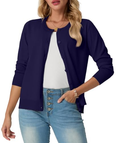 GRECERELLE Womens Summer Soft Cardigans Lovely Lightweight Crew Neck Long Sleeve Ladies Cardigan Solid Knit Jumper Casual Button Down Sweaters for Women UK，Summer Nights and Dating