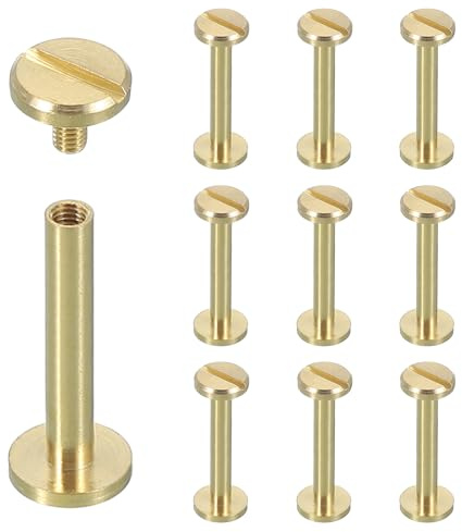 sourcing map 10 Sets Chicago Screw Rivets M4x25mm Metal Phillips Head Post Nail Rivet Stud Screws Connectors for DIY Leather Belt Bag Craft Bookbinding, Brass