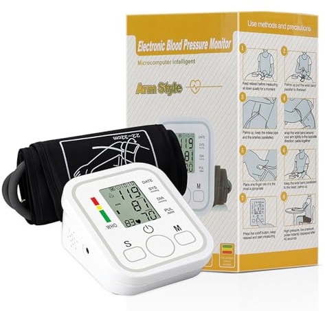 Tensiomètre Électronique de Bras, Appareil de Tension Numérique Bras pour Usage Domestique, Rechargeable par USB, Détection d'Arythmie, 2 x 99 Mémoires