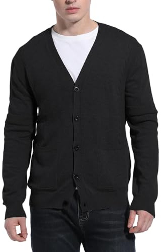 VanKee Cardigan de Punto para Hombre Chaqueta de suéter de Punto de Casual Moda para Hombre Cuello V Cierre de Botones y Bolsillos para Chaqueta Primavera y Otoño Cómodo Suave Abrigo
