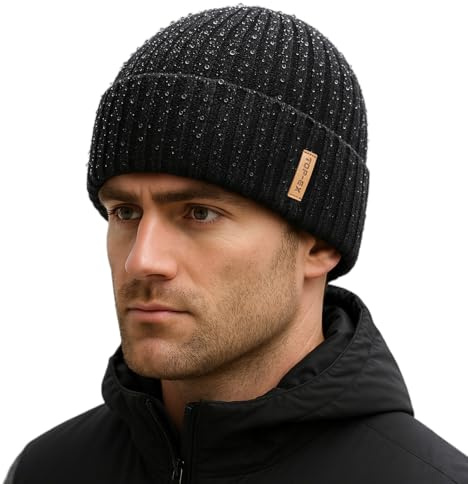 DryKnit - Berretto invernale impermeabile L/XL/XXL, da uomo e da donna, foderato in pile, termico, caldo, con teschio, tempo freddo, Nero , XL/XXL