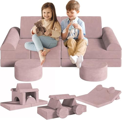 Spielsofa Kindersofa mit 15PCS Modul,Modulare Kinderspielcouch,Kindersofa aus Schaumstoff Bausteine,Spielsofa für Kinder & Kindersessel,Kuschelecke im Kinderzimmer,zum Spielen,Kreativsein,Schlafen