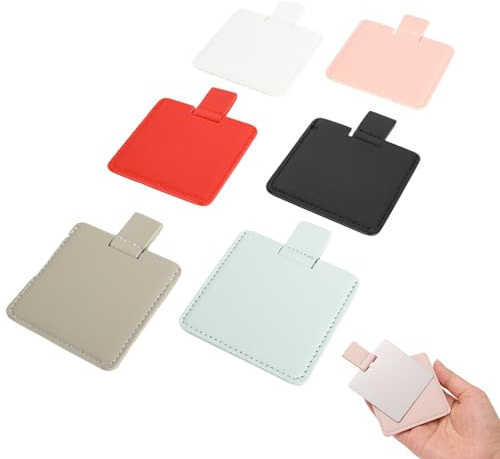 Kaiyzo 6 Pezzi Specchietto da Borsetta, Specchietti da Viaggio In Acciaio Inox con Custodia in Pelle PU, Specchio Portatile da Borsa Infrangibile, Specchietto a Mano Piccolo, 67 x 67mm, 6 Colori