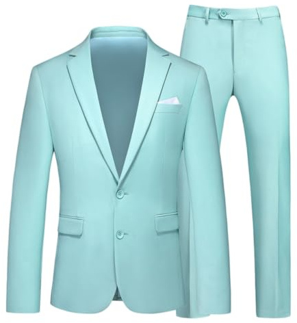 MUFURONG herr enfärgad 2-delad affärsoverall slim fit 2-knapp stigande kavaj och byxor