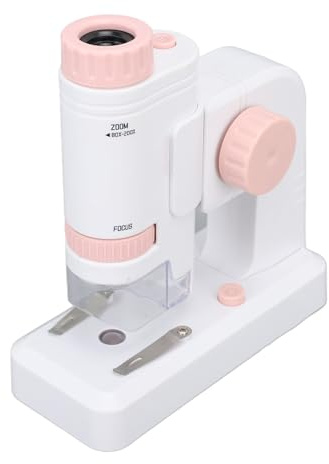 Qudinip 80X-200X Barnmikroskop med LED-belyst Fickdesign för Enkel Observation och Inlärning, Bärbar 2 i 1, Högupplöst Bildbehandling (Rosa)