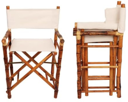 Set med 2 Hopfällbara Regissörsstolar i Bambu, Avtagbart Canvasöverdrag | Kapacitet 200kg, Lätta för Balkong, Glamping, Fotosessioner, Förmonterade