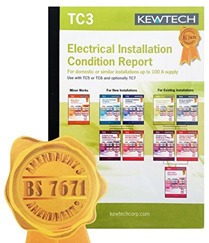 Kewtech TC3 - AMENDMENT 3 COMPLIANT Electrical Installation Condition Report Book, Contains 8 Certificates (5 Pages Per Certificate), With Copies For Customer & Contractor Use, Must Be Used With TC5 or TC6 AND Optional TC7