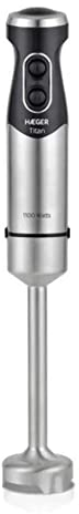 HAEGER TITAN - Batidora de mano 1100W, 2 interruptores, función TURBO, pie acero INOX 22 cm, hoja en Titanio 5,4cm