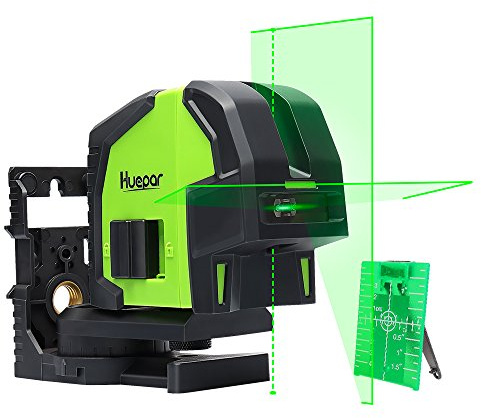 Laser Level with 2 Plumb Dots - Huepar Professional Green Laser Beam Fan Angle of 130° Selectable Vertical & Horizontal Lines, 2 In 1 Multi-Use Self-Leveling Alignment Laser Level - 8211G
