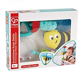 Hape E0022 Bumblebee Pram Clip-On Rattle Stroller and Pushchair Baby Toy – Suitable for Newborns, Turquoise