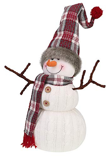 WORLDECO Christmas Cute Snowman Indoor Decorations Handmade Gift, Animated Xmas Snowman Plush Bedroom Home Ornament,Holiday Party Presents, White 20 inch