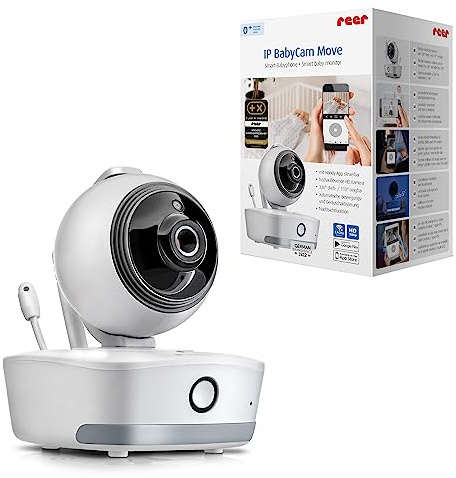 Reer - IP BabyCam Move, trasforma lo smartphone in un baby monitor, visione completa telecomandabile a 330°, memorizzazione dei dati in Germania, 80310, bianco