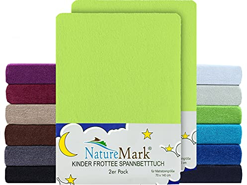 NatureMark Juego de 2 sábanas bajeras ajustables para niños de rizo, suave y acogedora, para cuna de bebé y cuna, 70 x 140 cm, color verde manzana