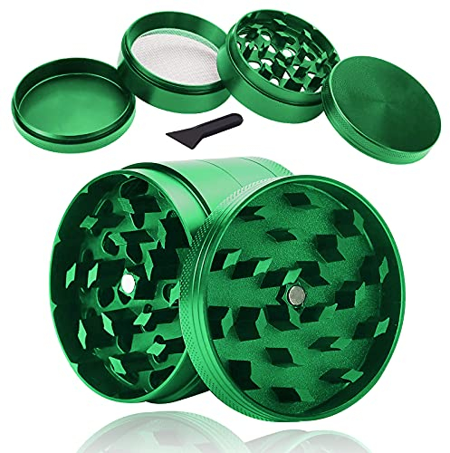 Pollen Grinder Crusher, Zinklegierung Kräutermühle, für Spice,Kräuter,Gewürze,Herb,Kaffee 4-teiliges Set mit Pollen Scraper, Grün