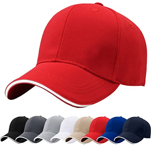 Baynetin Gorra de béisbol Ajustable de algodón de Estilo Vintage 6 Pannels Plain Solid Color Hat, Visera Pre-Curvada con Sandwich Gorra Deportiva de Verano Ajustable y Transpirable (Rojo)