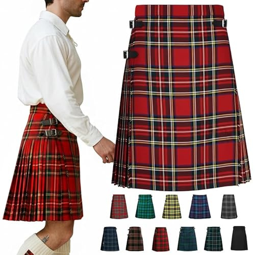 BRAW CLANS TARTANS Falda escocesa para hombre de 5 yardas, varios diseños a cuadros, tallas de cintura de 30 a 46 pulgadas, ocasiones escocesas como despedidas de soltero, eventos formales, poliéster