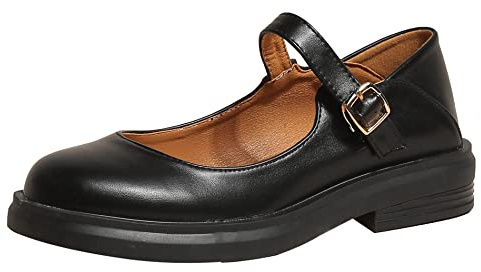 Lroey Reoly Chaussures Mary Jane à Talon Carré pour Femme, Pompe à Talon Bas Bout Rond Boucle Daily Chaussures Facile Chaussures de Fête Abnddp Noir Taille 43 EU