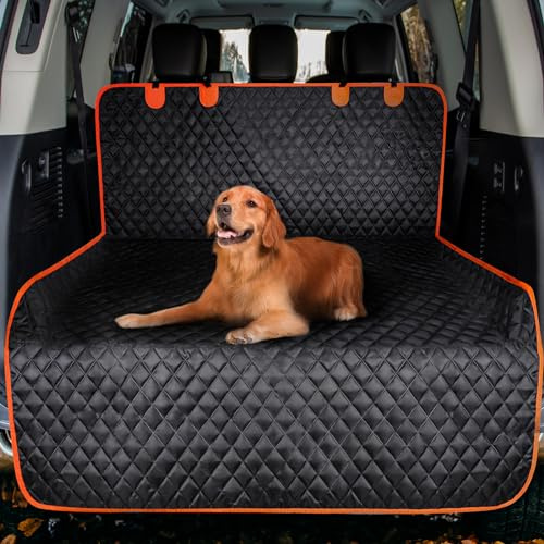 MIXJOY SUV Cargo Liner for Dogs, Waterproof Cargo Liner for SUV, Pet Dog Cargo Cover Mat with Bumper Flap Protector, Nonslip Car Trunk Mat for Sedans Vans, Universal Fit (90 L x 55 W)