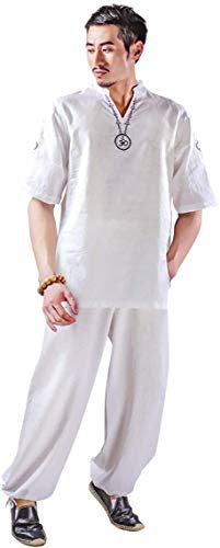 Conjunto de Uniforme de Tai Chi de Cuatro Estaciones, Traje de Artes Marciales Traje de Yoga para Hombre con Diseño OM Traje de Meditación Zen de Algodón Uniforme de Tai Chi Ropa de Artes Marciales,