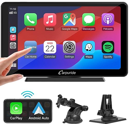 Carpuride C3 Wireless Carplay & Android Auto Autoradio, portatile 7 pollici HD Touchscreen Auto Stereo Ricevitore con AirPlay Link Specchio, Bluetooth, Navigation, Siri, FM/AUX.