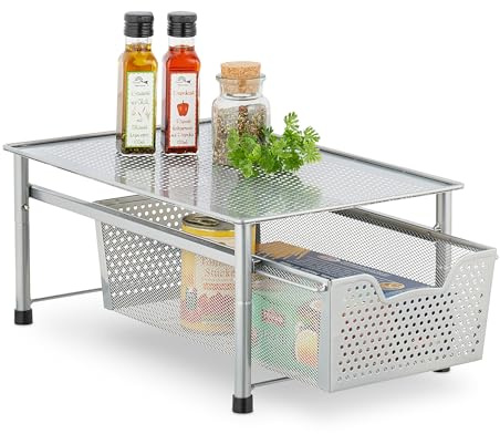Relaxdays Scaffale Portaspezie con Cassetto, Organizer da Tavolo da Cucina o Scrivania Ufficio, 19x28x42,5 cm, Argentato