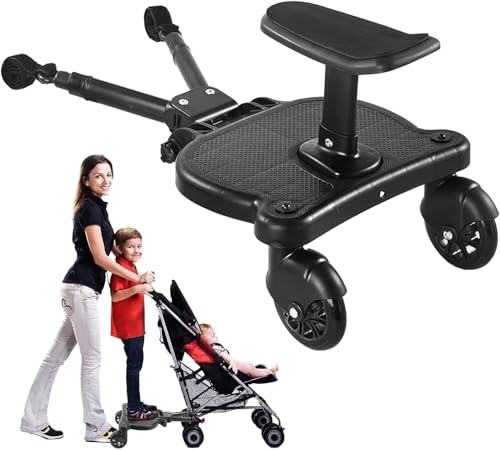 HoldOneLight Tabla de cochecito con asiento, tabla de pie para cochecito de | Tabla estable para niños pequeños, ajuste universal para la mayoría de cochecitos, color negro