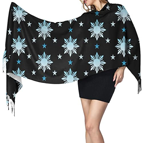 NLWQEKV Stars and Sun Damen-Winterschal mit philippinischer Philippinen-Flagge, Kaschmirgefühl, weicher, warmer Deckenschal, Fransenschal