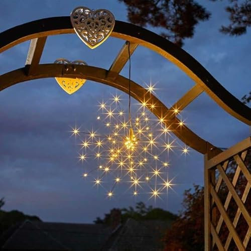 Garden Mile Starburst Pendant Hanging Solar Lights Outdoor Garden Waterproof Decor Warm White LED Outdoor Lighting Decorative Hanging Solar Lanterns Ideal for Yard Patio Pergola