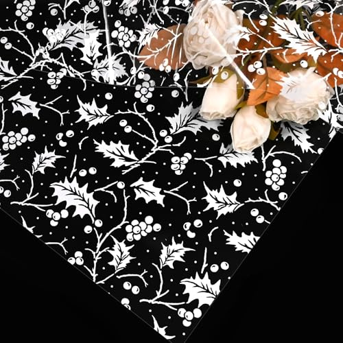 QRTDXP 5m White Holly Christmas Hamper Cellophane Wrap, 80cm Wide Clear Gift Cellophane Wrapping Paper,Eco-firendly Large Cellophane Christmas Gifts Wrapping for Hampers