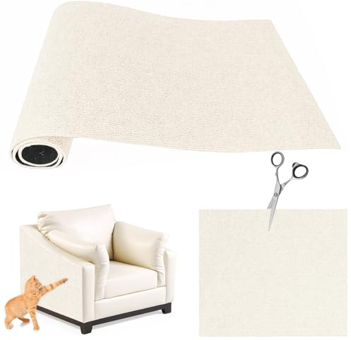 FaAmour 40x200cm Self-Adhesive Cat Wall Mounted Scratching Mat - Anti-Scratch Furniture Protector for Climbing, DIY Pad Ideal for Floors, Sofas, Chair - Off White