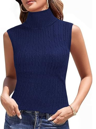 Totatuit Suéter De Punto para Mujer Cuello Alto Sin Mangas Jersey