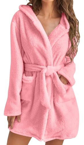 shownicer Accappatoio Donna con Cappuccio Accappatoio Donna Spugna Morbida con Cappuccio Accappatoio con Tasche Cappuccio e Cintura Accappatoio Leggero Accappatoio Corto A Rosa Chiaro XS