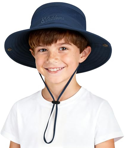 Durio Outdoor Sun Hat for Kids, UPF50+ Sun Protection Kids Bucket Hat Wide Brim Fishing Beach Safari Hats for Boys Girls 5-13 Years Navy Blue